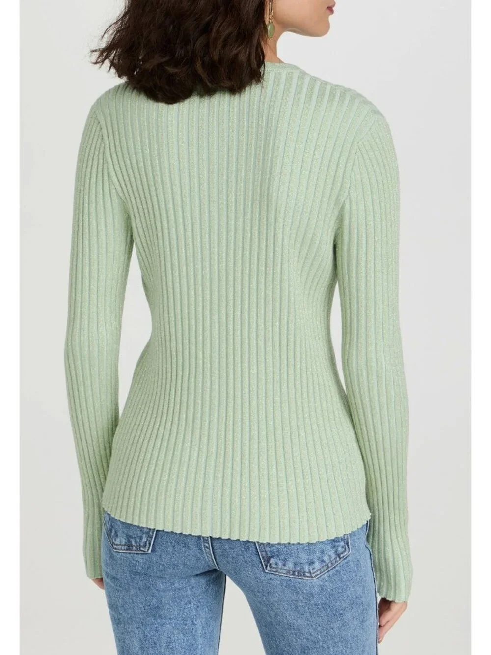 New Tory Burch Sparkle Merino Cardigan Mint Green L $448